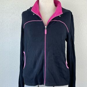 Pre-Owed Liz Claiborne Womens Black and Pink Zip Up Cozy Top Size M